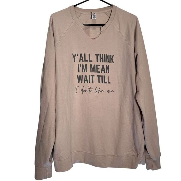 Independent Trading Company Y' All Think I'm Mean Wait Till Sweatshirt Tan Sz XL - Picture 1 of 7